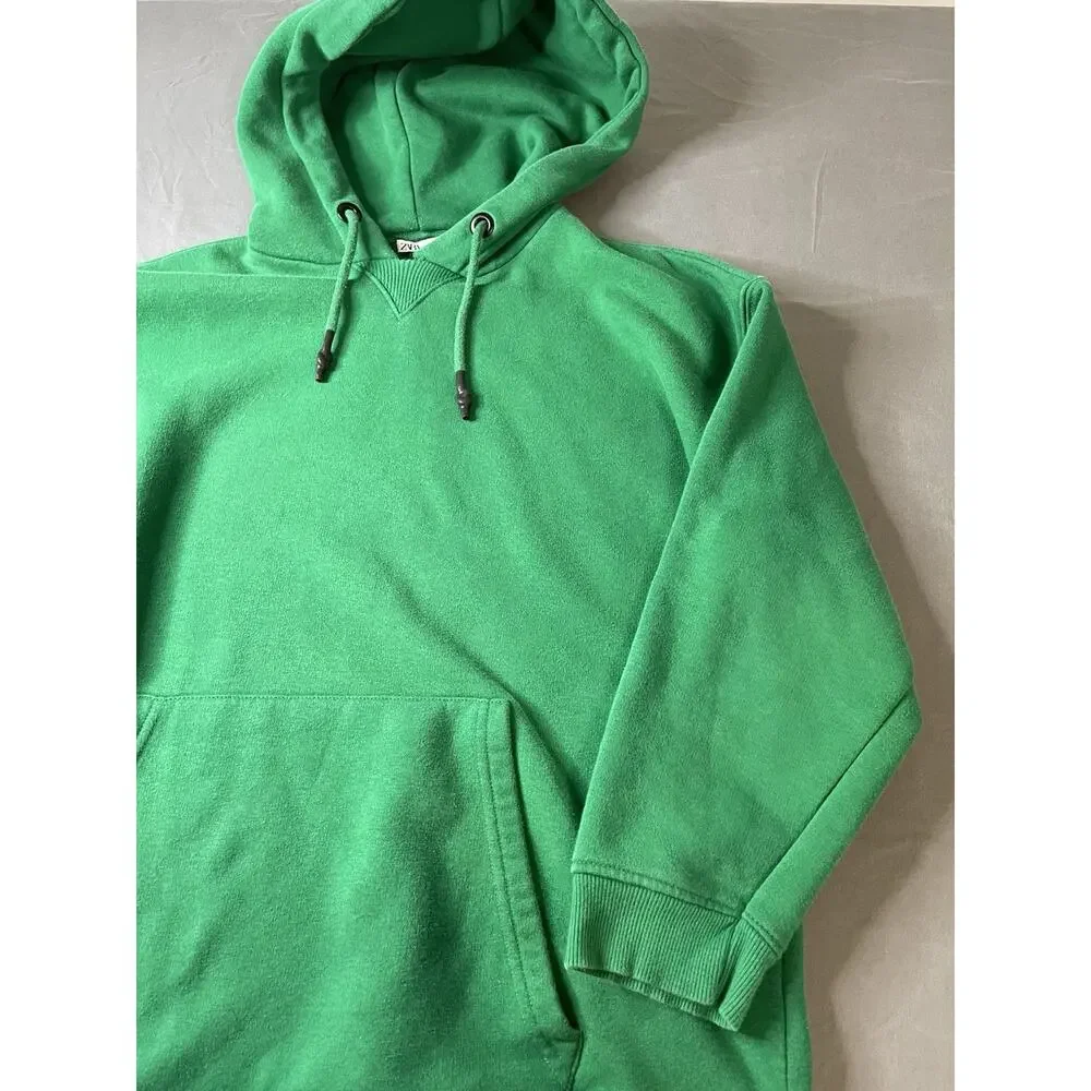 Zara Green Pullover Hoodie Sweatshirt Pocket Small Excellent Condition
